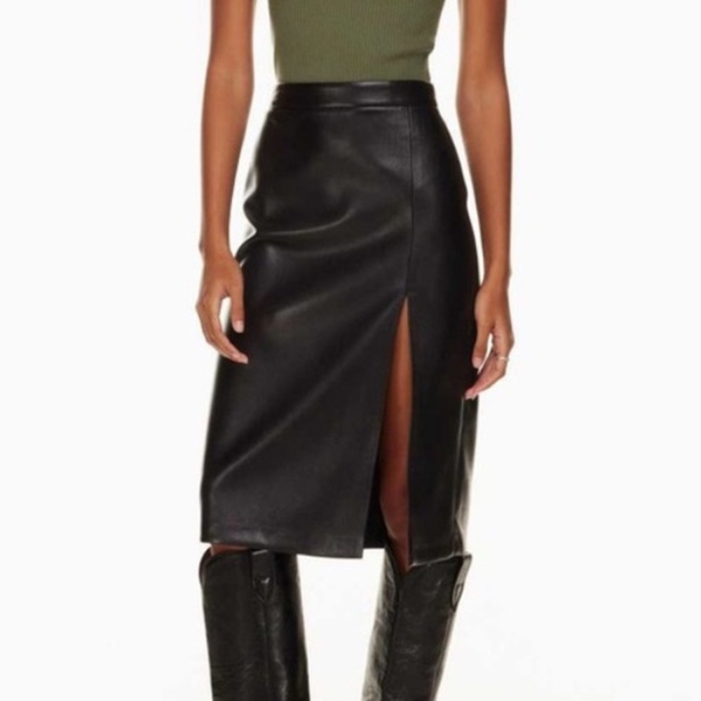 Aritzia Wilfred Patio Midi Leather Black Skirt